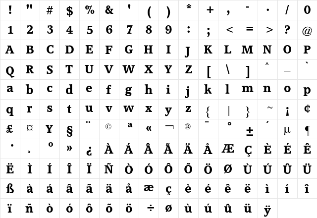 Accolade CG Bold Regular  glyph index