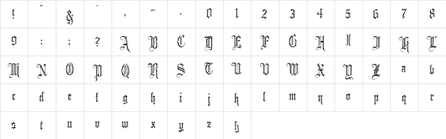 Minster No 2 Regular  glyph index