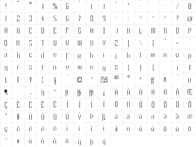 So Wide Fat and Thin Regular  glyph index