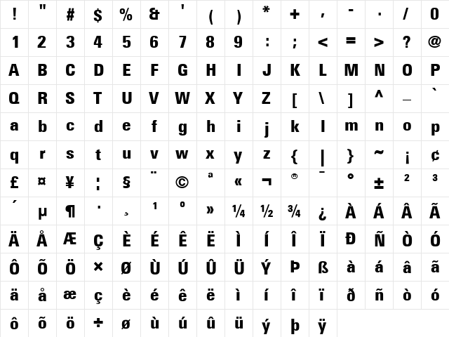 LTUnivers Bold  glyph index