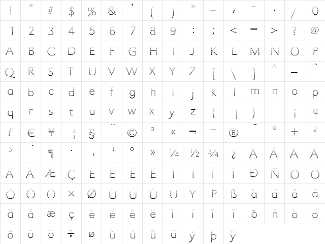 TomBeckerGradientE-Xlight Normal  glyph index