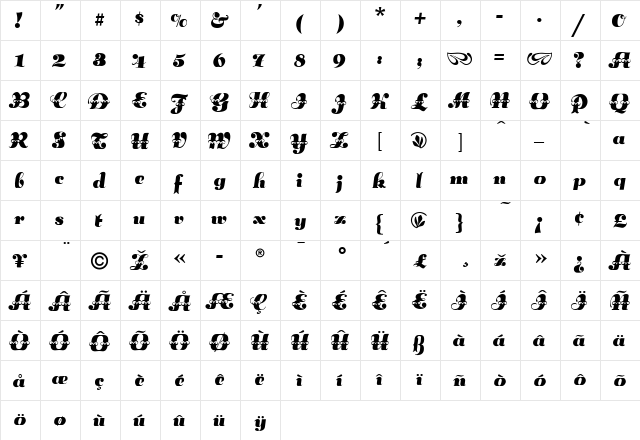 LilyAnn Regular  glyph index