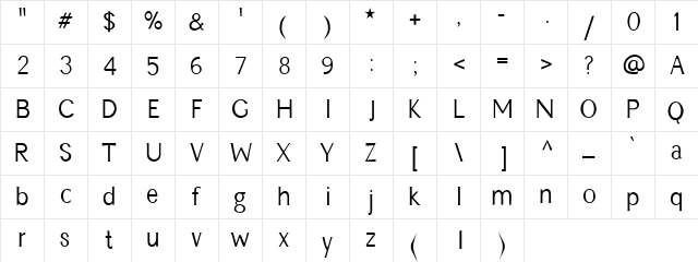 Demoiselle Regular  glyph index