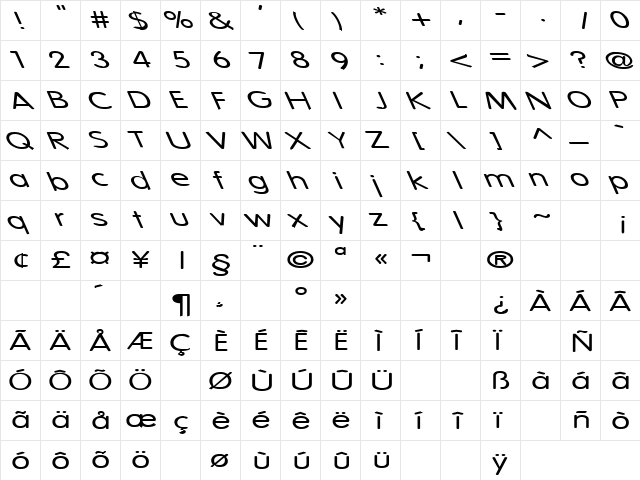 Lemons 13 Regular  glyph index