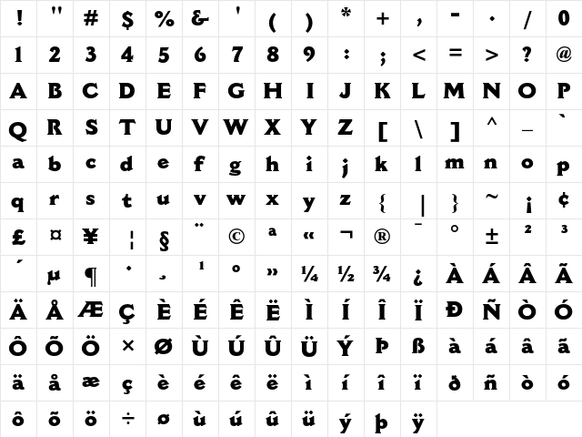 Cantoria MT Extra Bold  glyph index