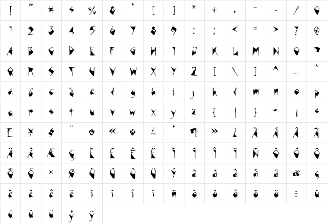 Blink Regular  glyph index