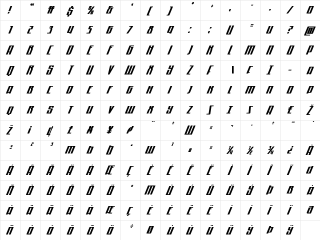 Quantum of Malice Condensed Italic Condensed Italic  glyph index