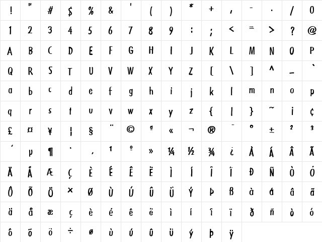 FilzerScriptEF Regular  glyph index