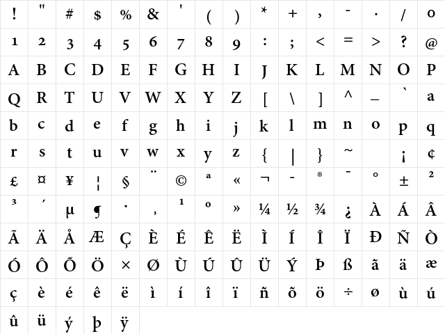 Adobe Hebrew Bold  glyph index