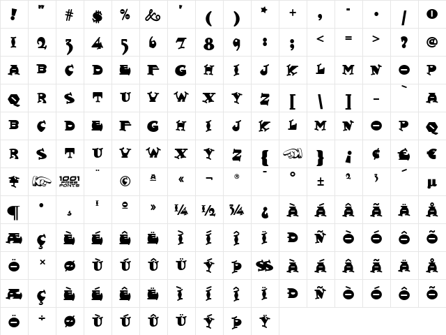 Fatty Snax NF Regular  glyph index