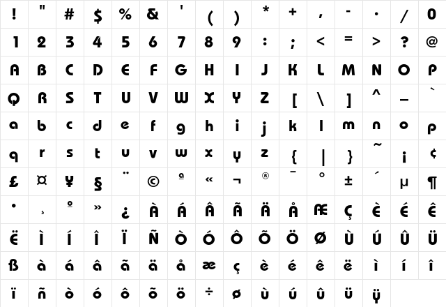 BauhausEF-Bold Regular  glyph index