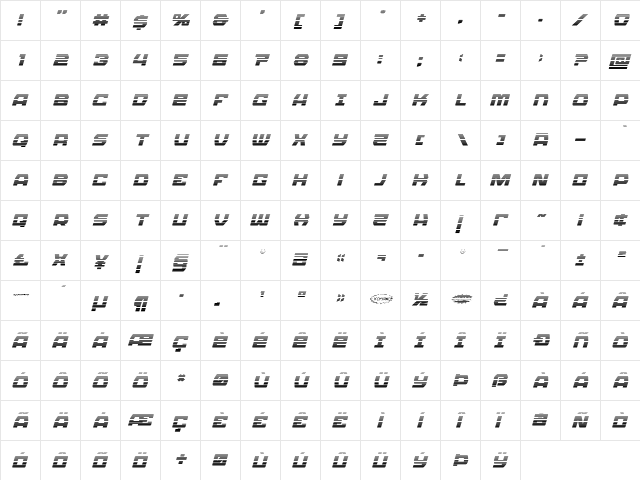 Olympic Carrier Gradient Italic Italic  glyph index