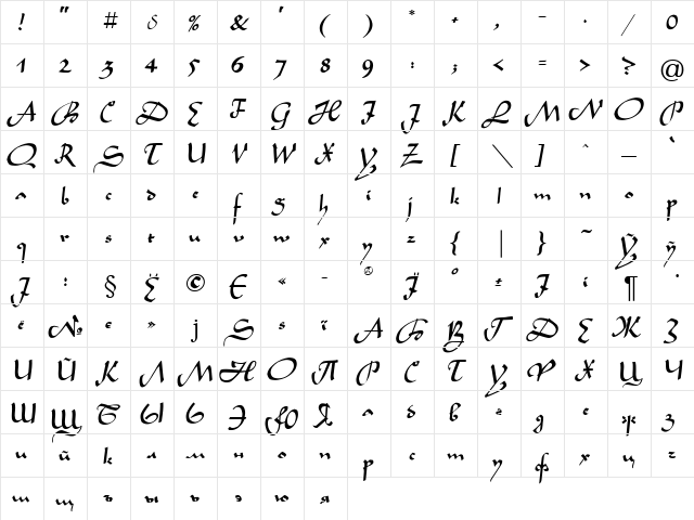 LegendeC Normal  glyph index