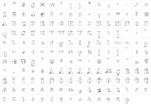 JosephBeckerOutline-Black Regular  glyph index