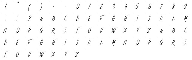 Sweet Handwrite Regular  glyph index