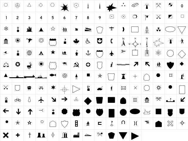 Carta Regular  glyph index