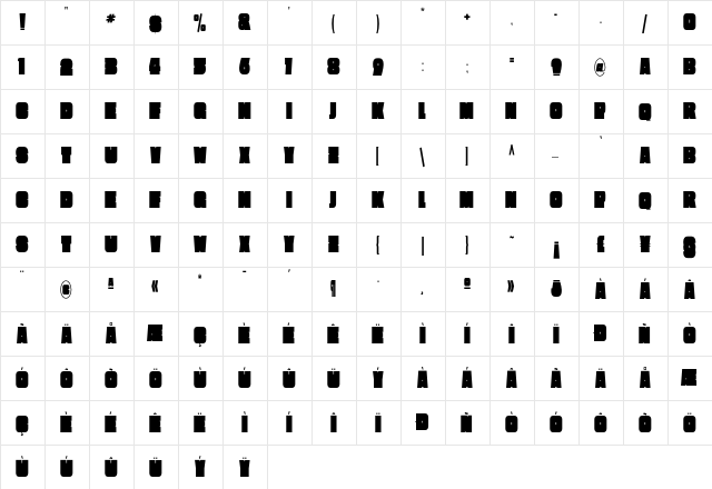 Extra Condensed  glyph index