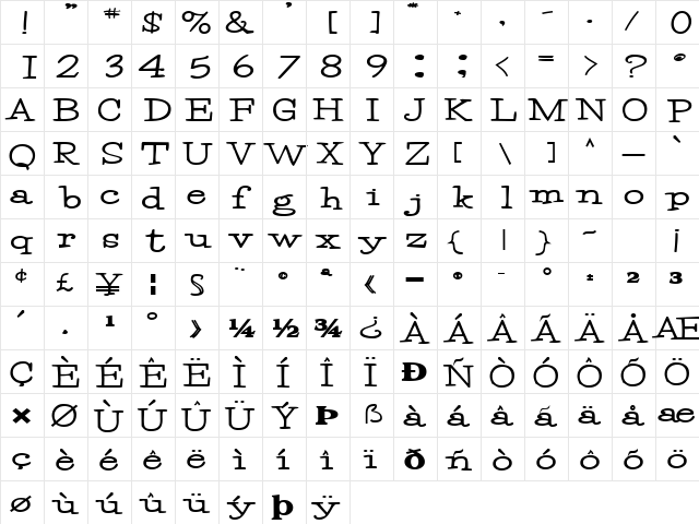 ReigleSSK Bold  glyph index