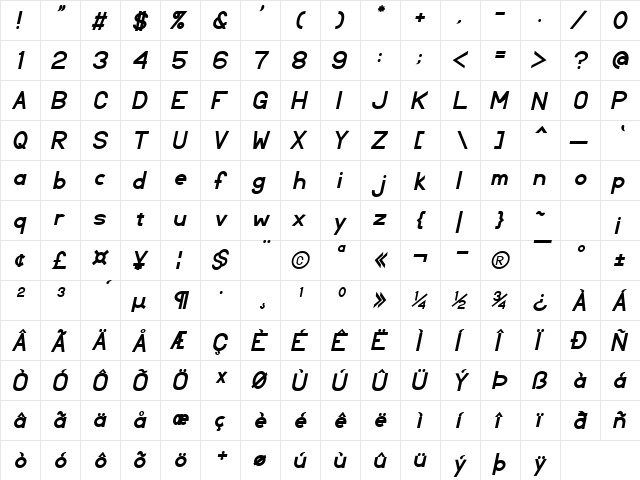 TL Sans Serif Regular  glyph index