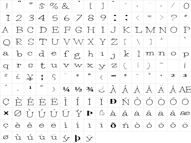 ReigleSSK Regular  glyph index