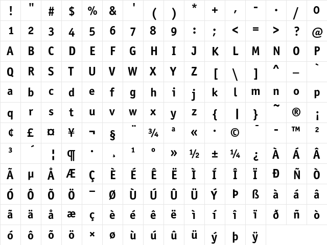 OfficinaSansITC Bold OS  glyph index