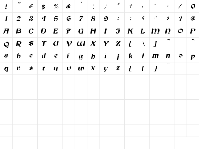 Nuclear Oblique  glyph index