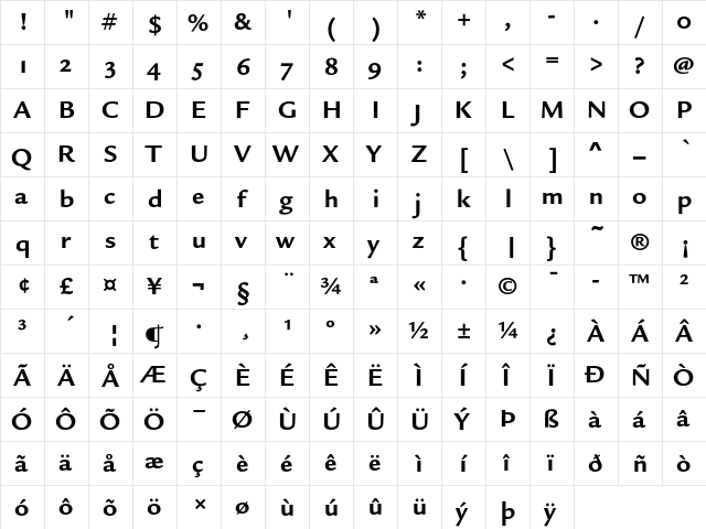 Legacy Sans ITC Bold OS  glyph index