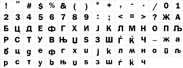 c_KirBOLD Light  glyph index