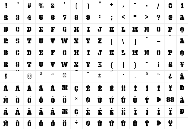 Octin Prison Black  glyph index