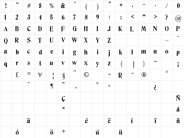 Devinne 2 Regular  glyph index