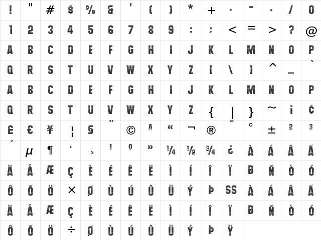 Maximus Regular  glyph index
