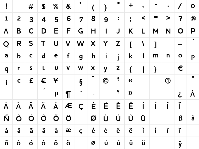 HouschkaAltBold Regular  glyph index