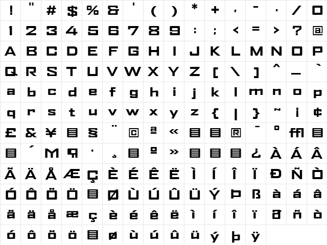 AgencyFB Regular  glyph index