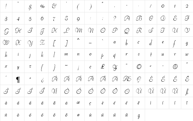 Viant MN Bold  glyph index