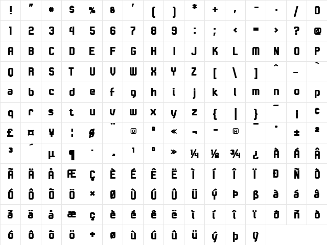 LTKaliber Black Regular  glyph index