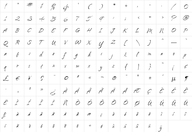 Ambiance BT Light  glyph index