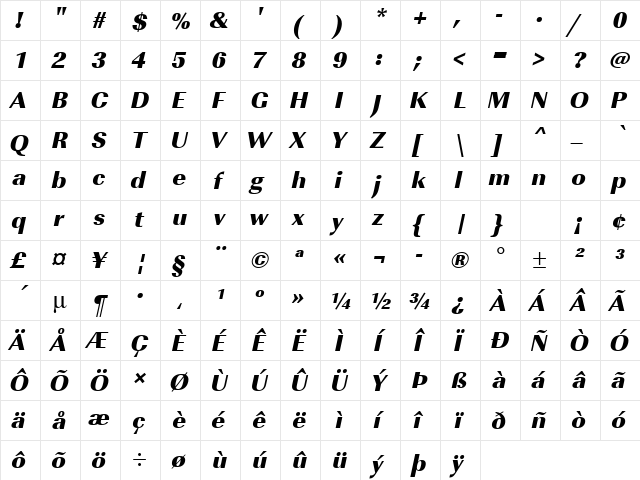 URWImperialTUltBol Oblique  glyph index