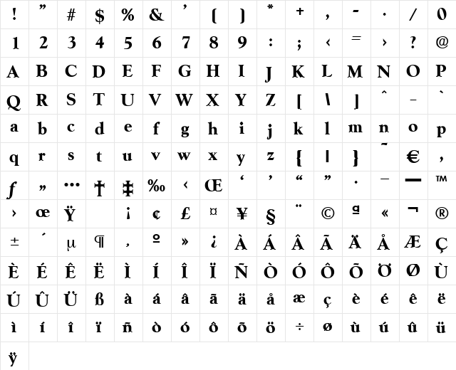 Goudx-Bold Regular  glyph index