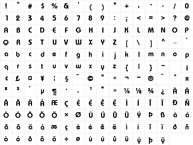 DynameSSK Bold  glyph index