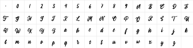 Allitha Regular  glyph index