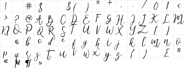 Metteora Regular  glyph index