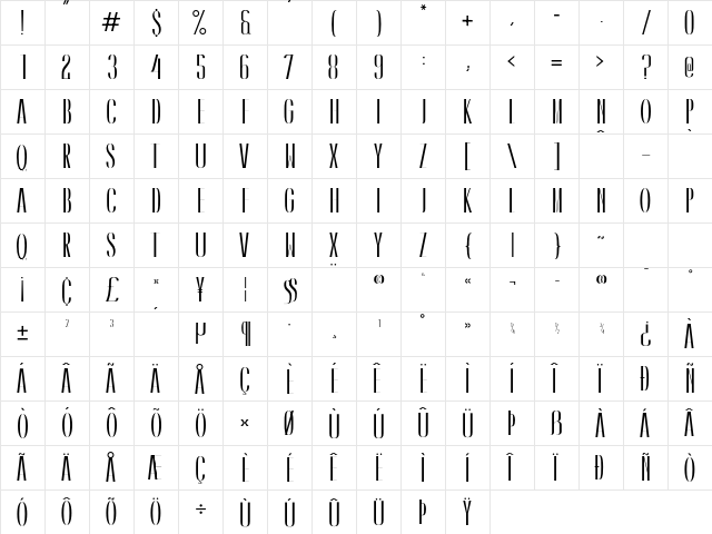 Caledo Bold  glyph index