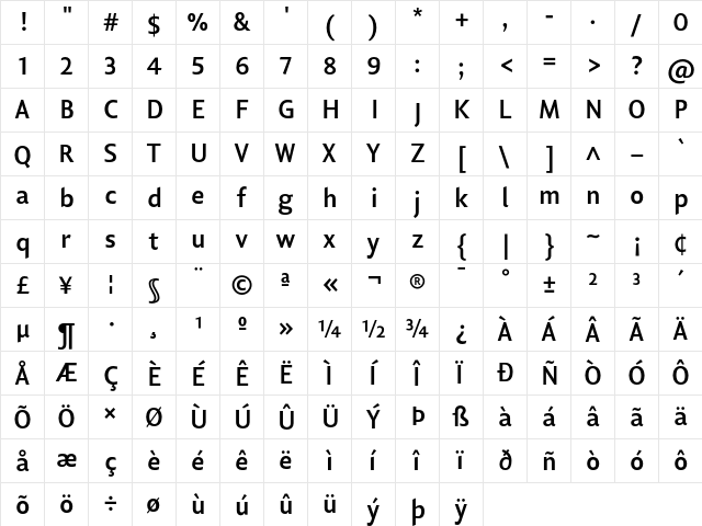 Lisboa Sans LF Bold  glyph index