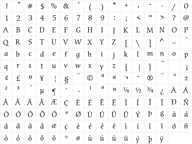 ITC Cerigo Std Book  glyph index