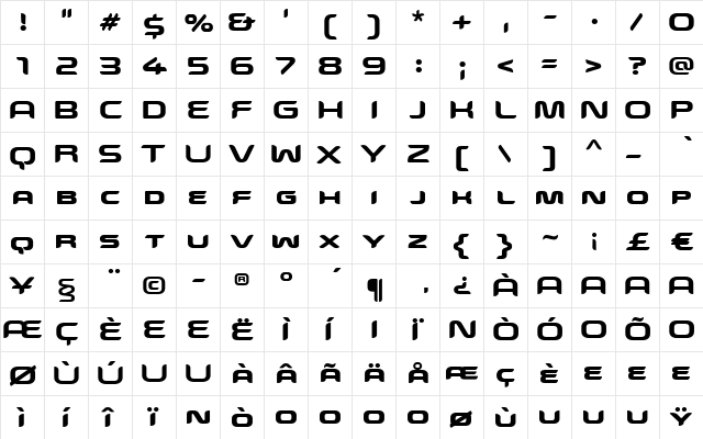 Snowslider Regular  glyph index