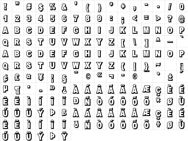 OMNIBLACK Outline Regular  glyph index