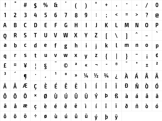 Exo 2 Semi Bold Condensed  glyph index