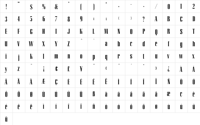 Corvinus Skyline Regular  glyph index
