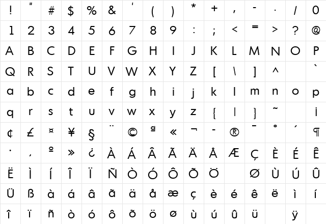 Montreal Regular  glyph index