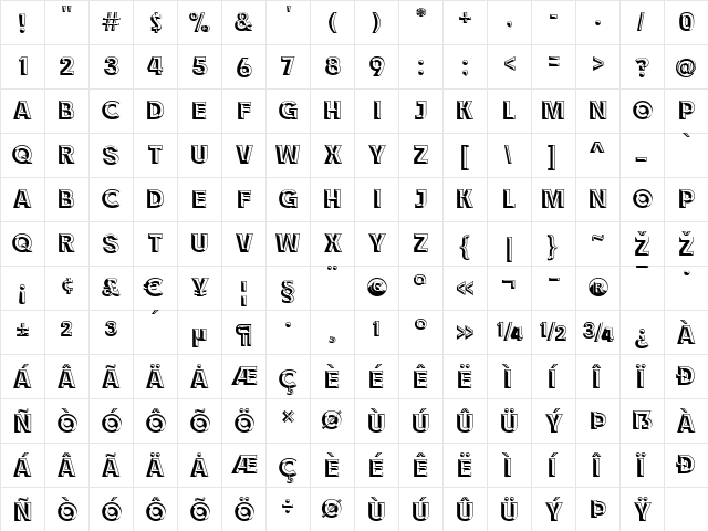 RACE1 Brannt Chiseled NCV Regular  glyph index